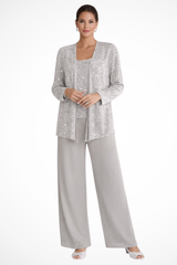 Sequin three-piece wide-leg set, front view