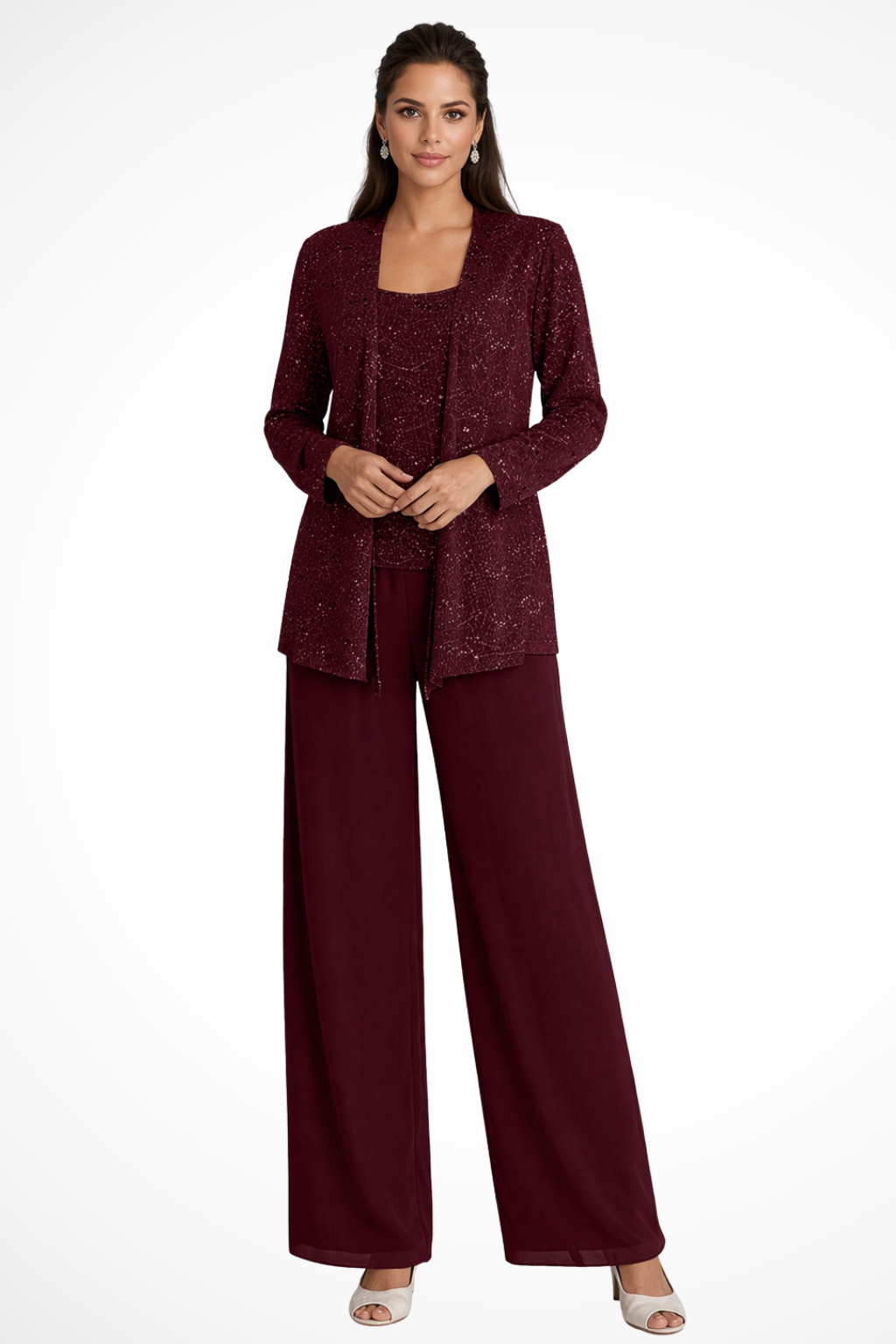 Sequin jacket and wide-leg set shown on model