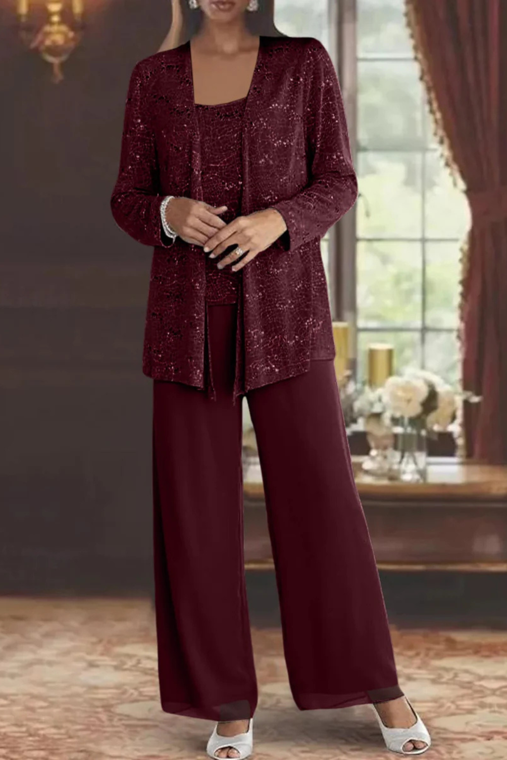 Three-piece sequin set, styled view