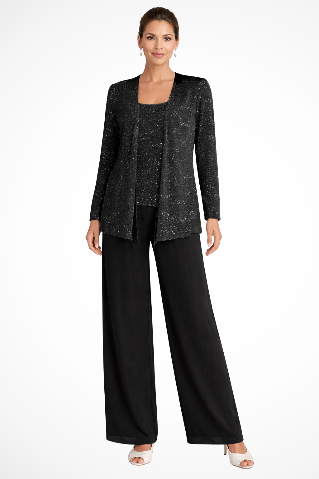 Sequin set showing square-neck camisole