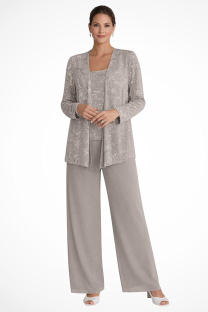 Sequin wide-leg trousers with jacket, back view