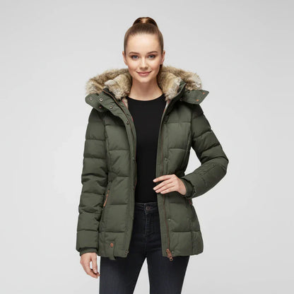 Hooded quilted puffer jacket for women view 3