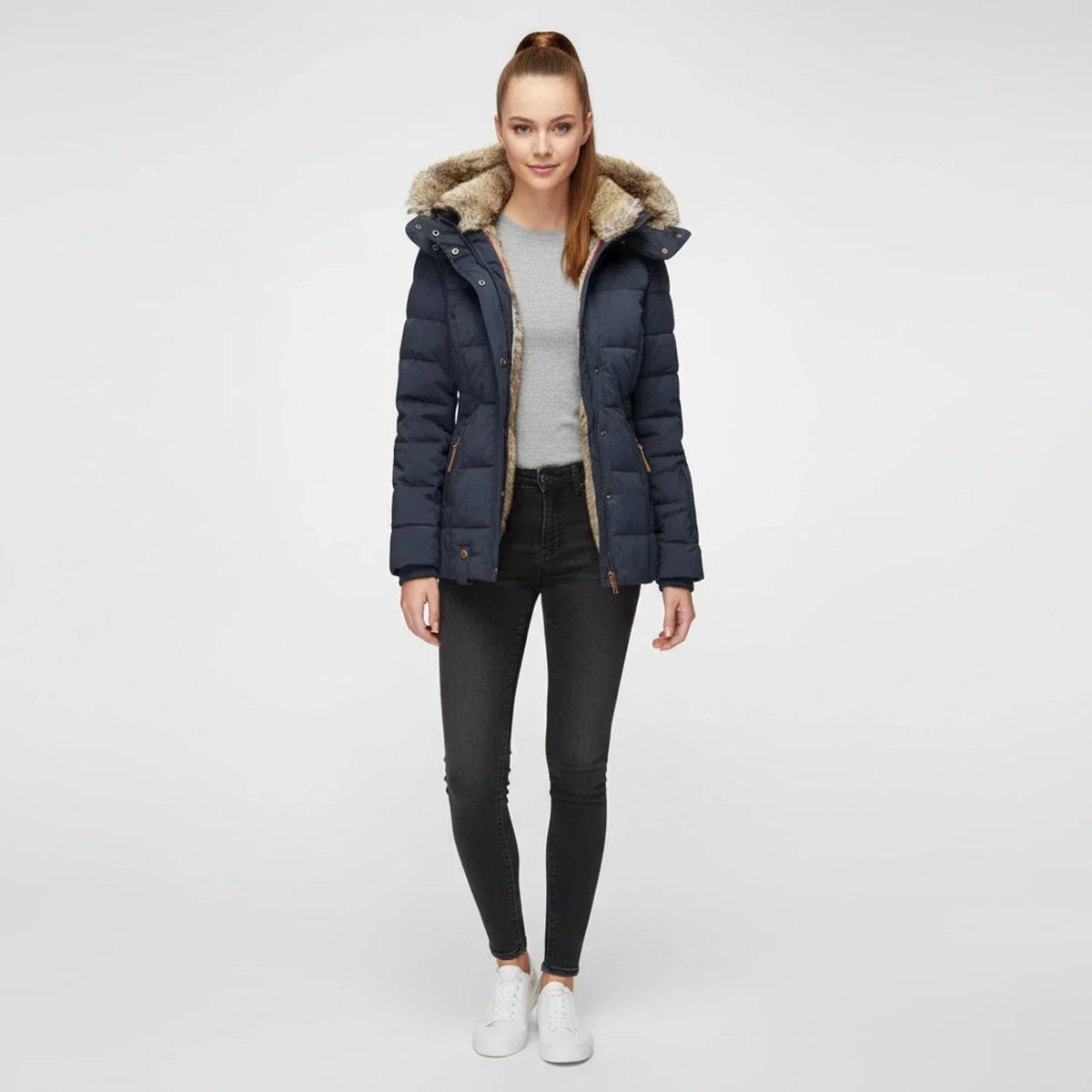 Hooded quilted puffer jacket for women view 8