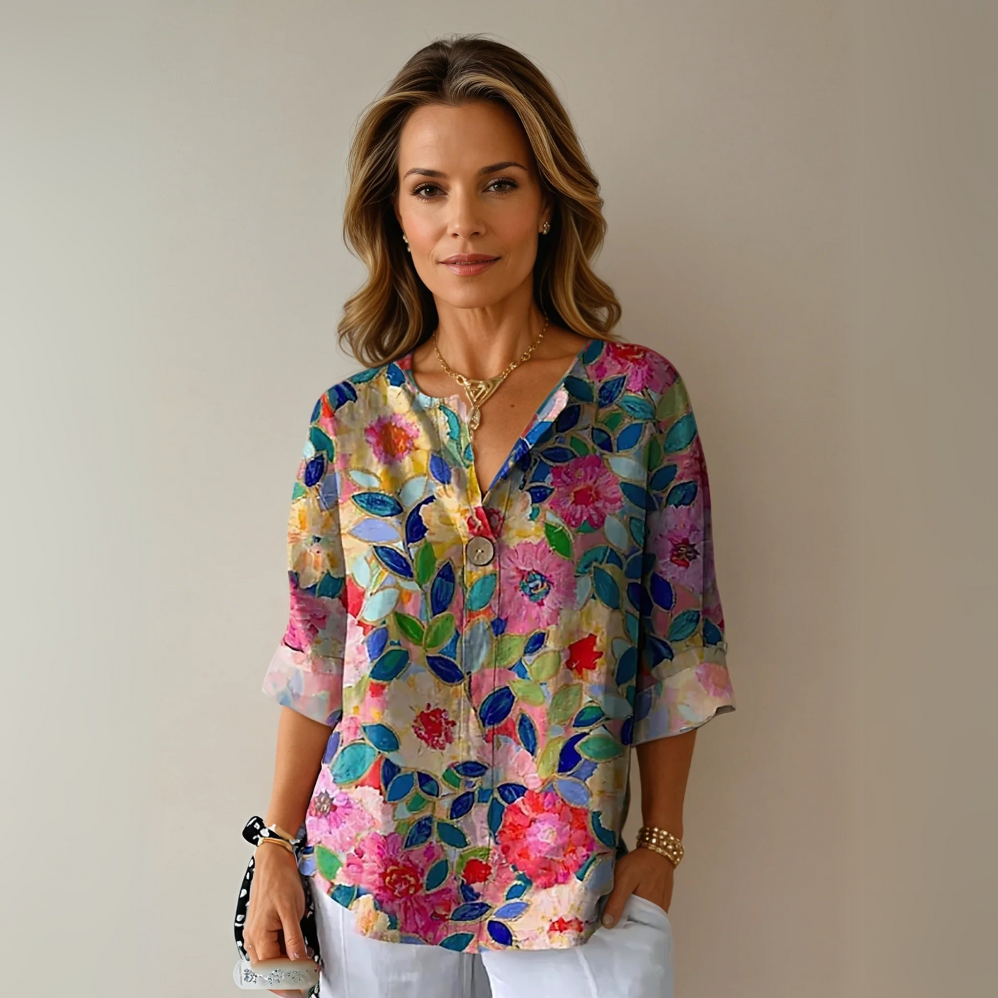 Andrea | Chic Floral Print Blouse with V-Neck