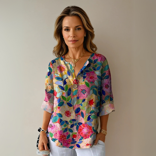 Andrea | Chic Floral Print Blouse with V-Neck