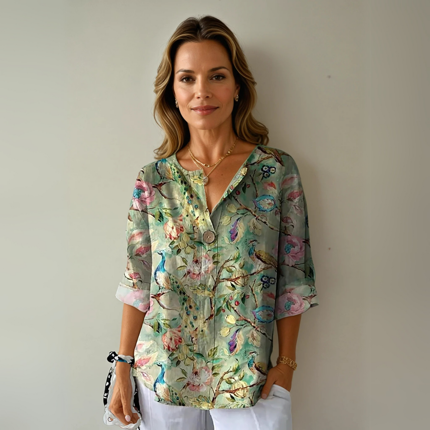 Andrea | Chic Floral Print Blouse with V-Neck