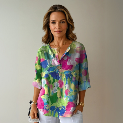 Andrea | Chic Floral Print Blouse with V-Neck