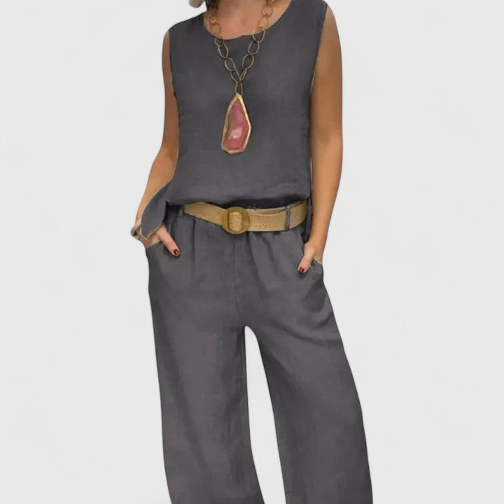 Margaux | Button Front Top & Wide Leg Two-Piece Set with Pockets
