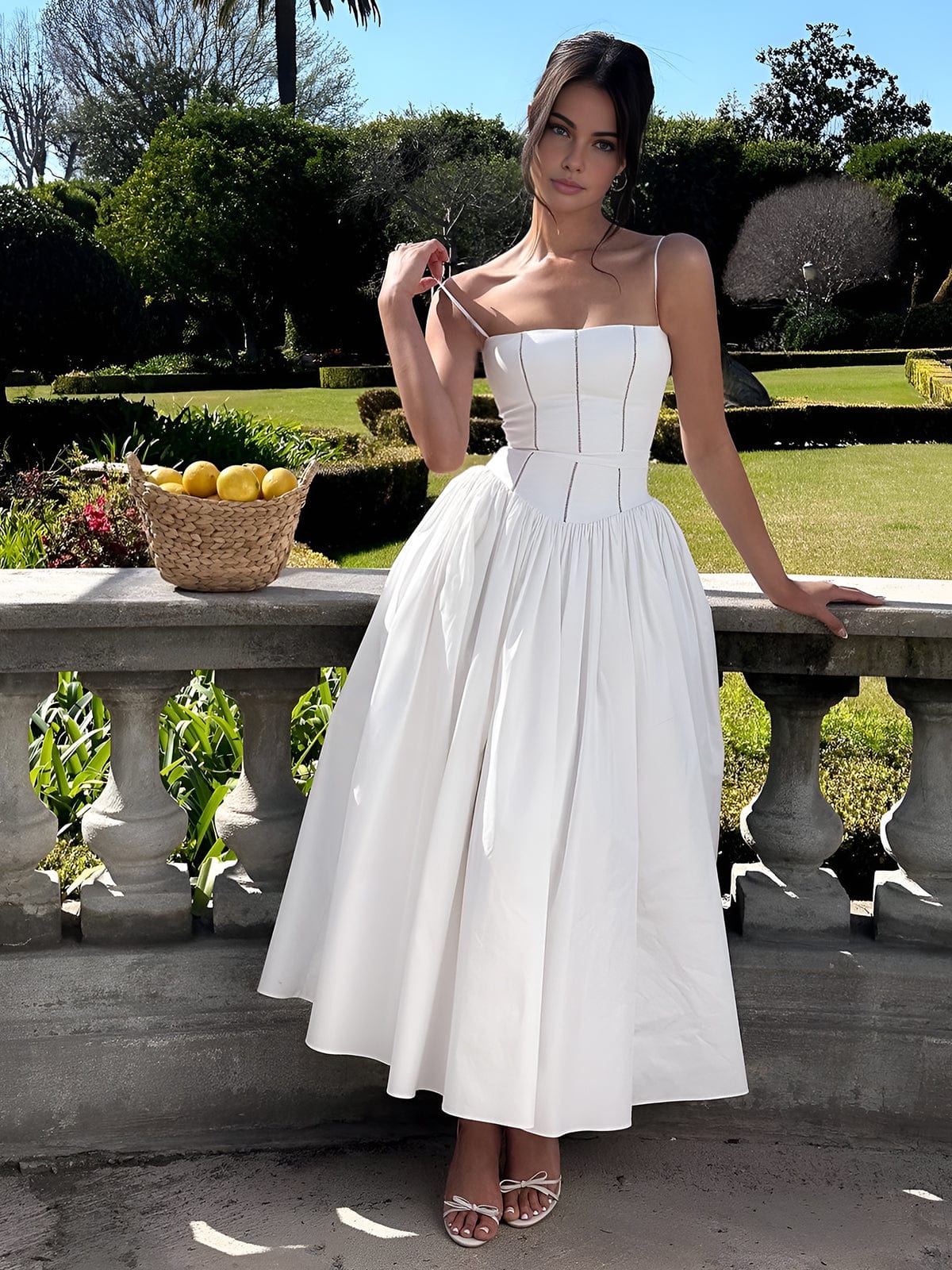 Strapless cream A-line midi dress