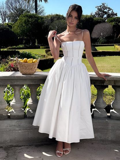 Strapless cream A-line midi dress