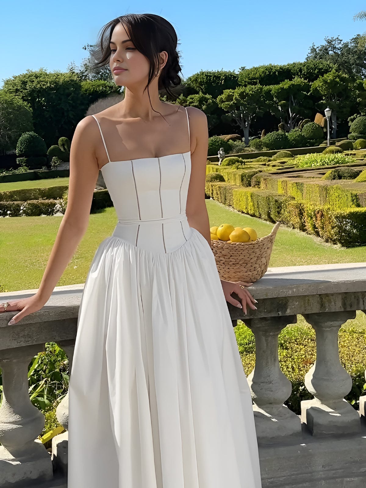 A-line cream midi dress side view