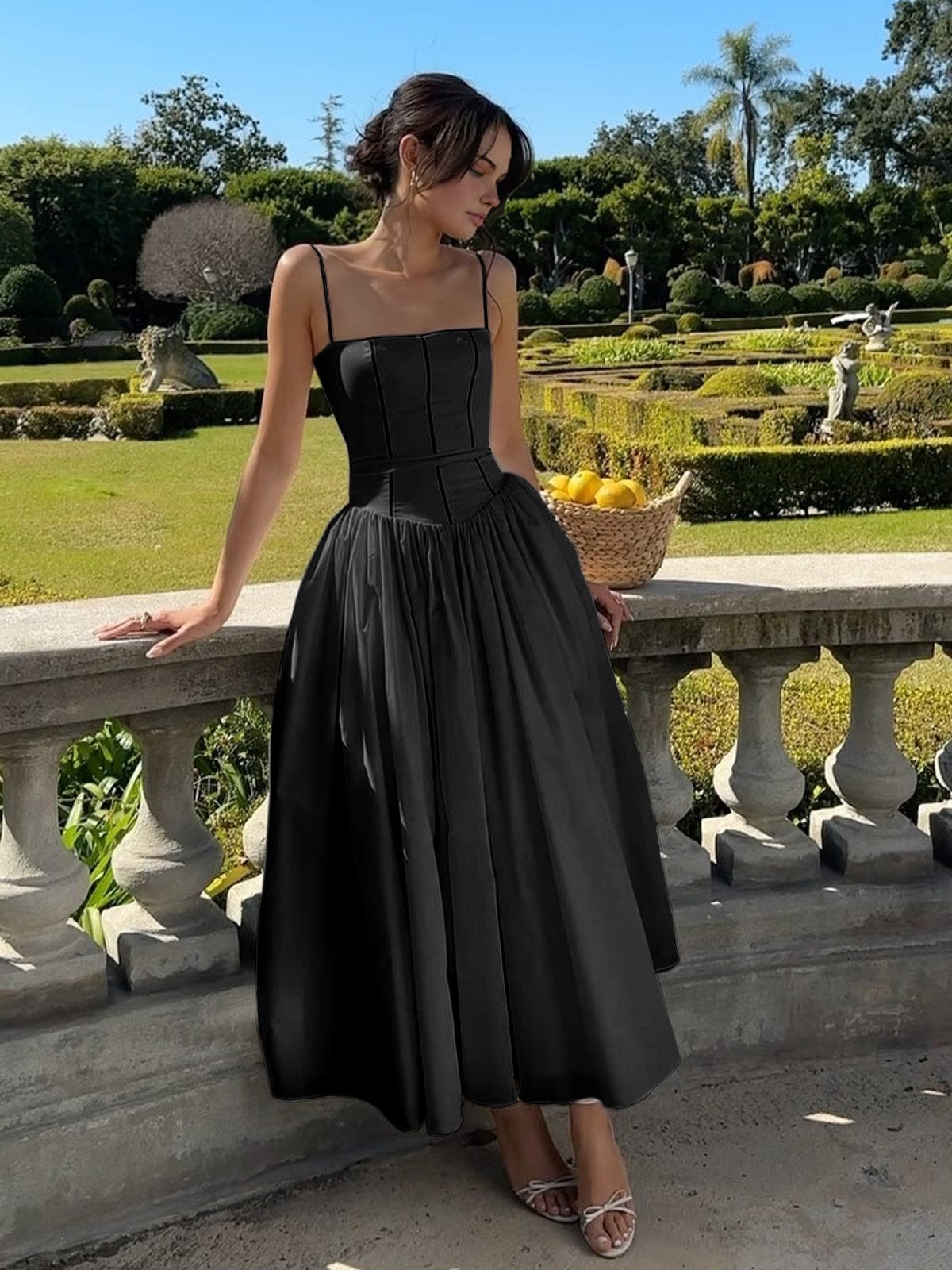 Cream A-line midi dress front view