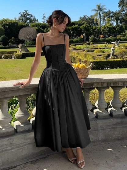 Cream A-line midi dress front view