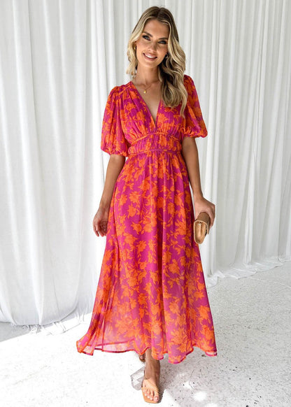 Adèle | Floral V-Neck Maxi Wedding Guest Dress