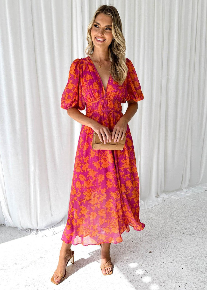 Adèle | Floral V-Neck Maxi Wedding Guest Dress
