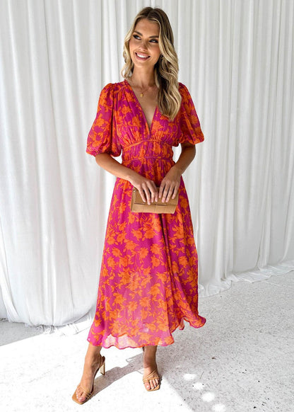 Adèle | Floral V-Neck Maxi Wedding Guest Dress