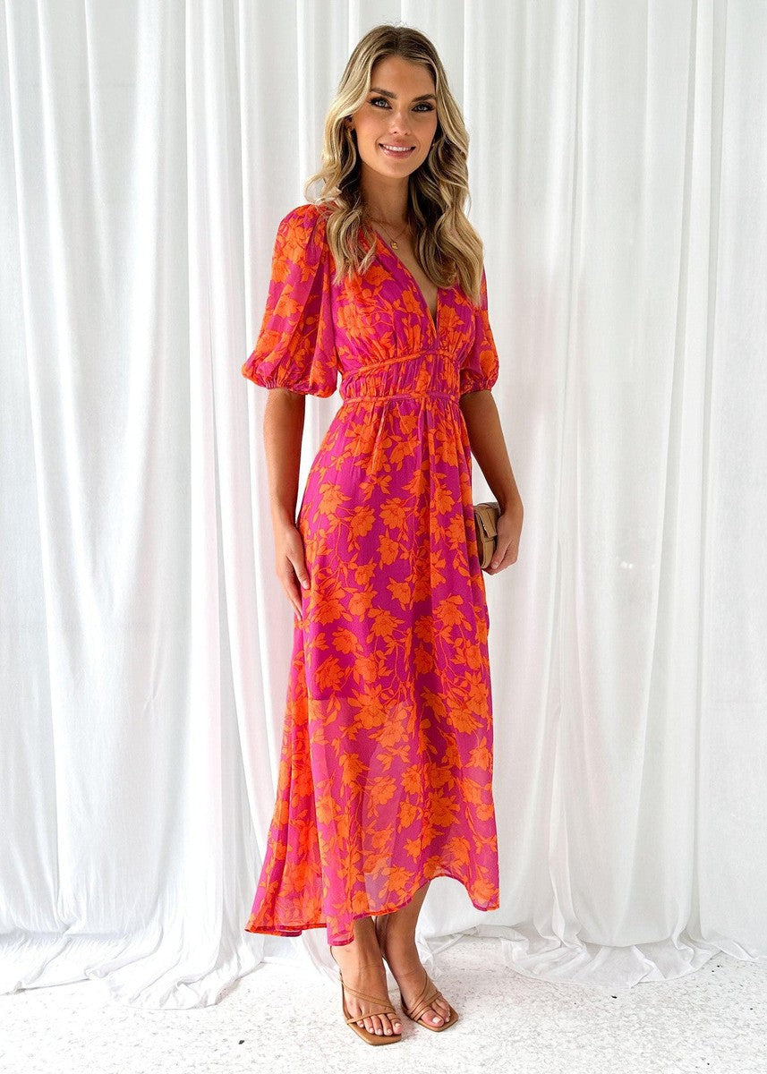 Adèle | Floral V-Neck Maxi Wedding Guest Dress
