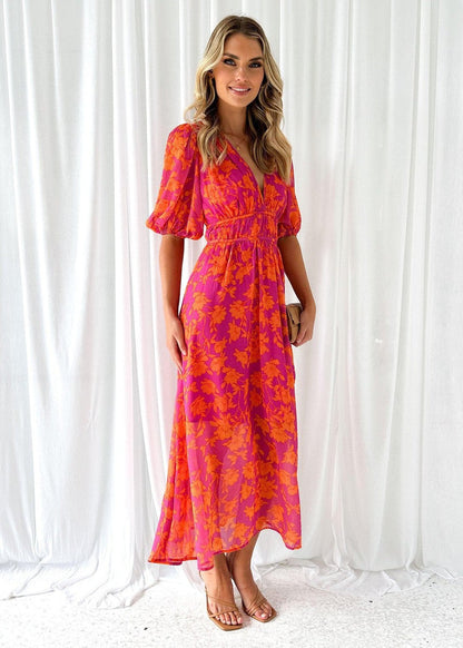 Adèle | Floral V-Neck Maxi Wedding Guest Dress