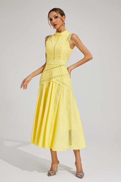 Cécile | Sleeveless Lace Panel Midi Wedding Guest Dress