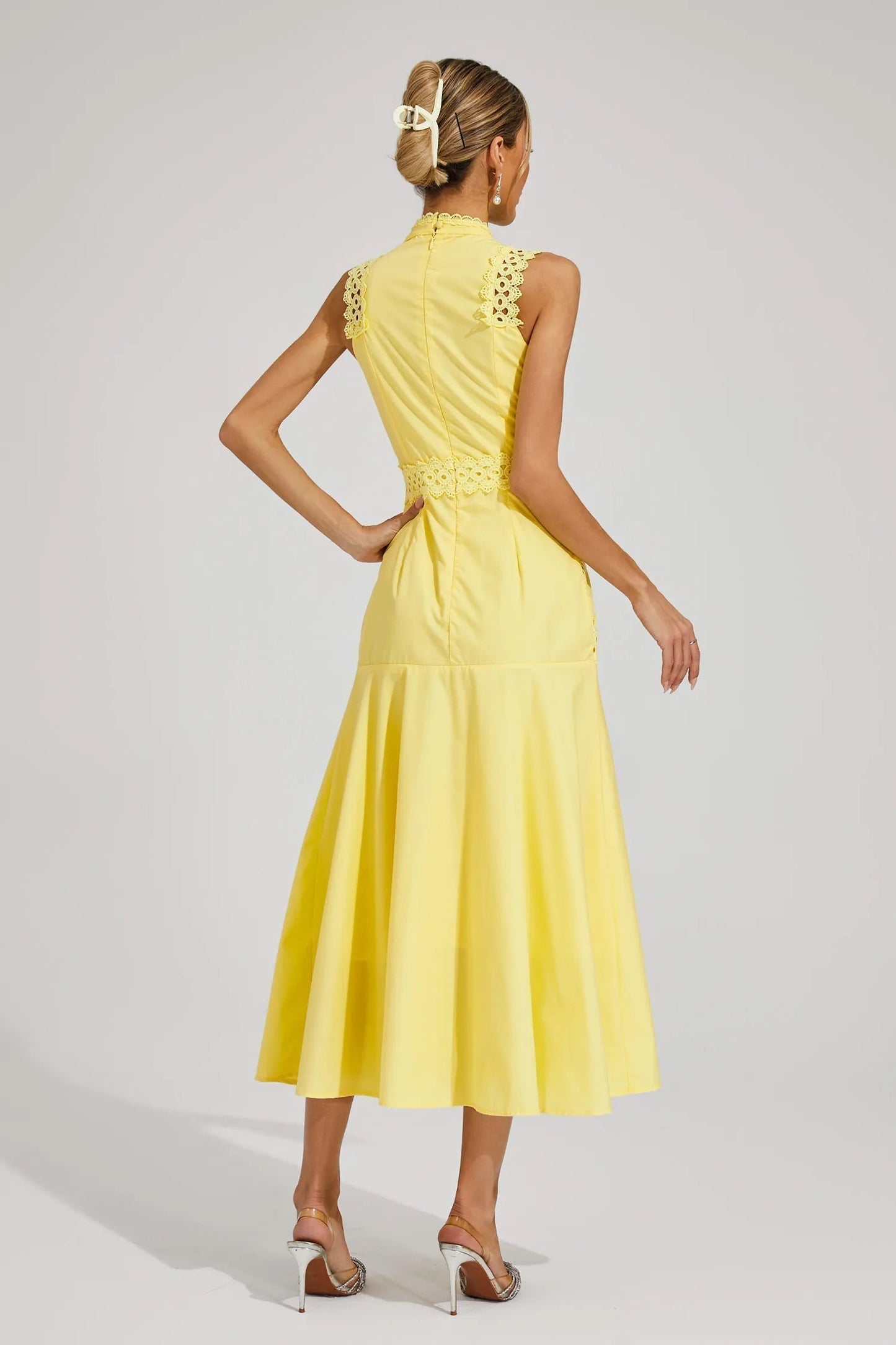 Cécile | Sleeveless Lace Panel Midi Wedding Guest Dress