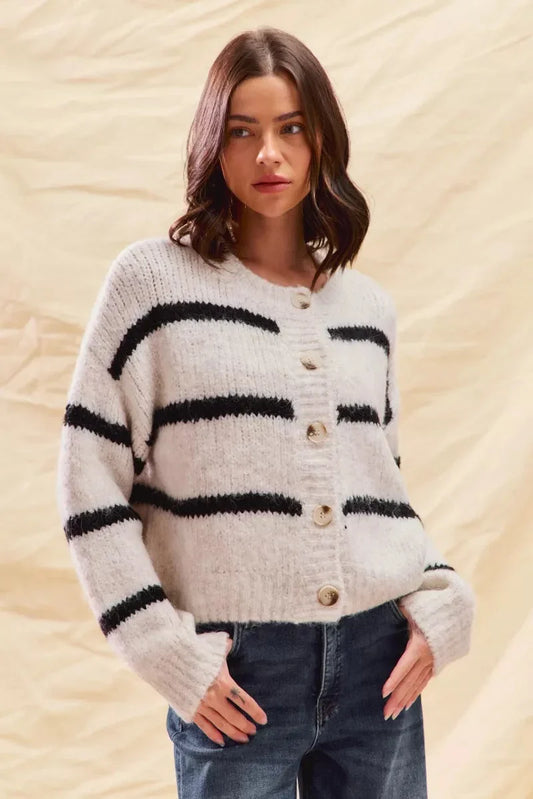 Beatrix striped button-front cardigan for women