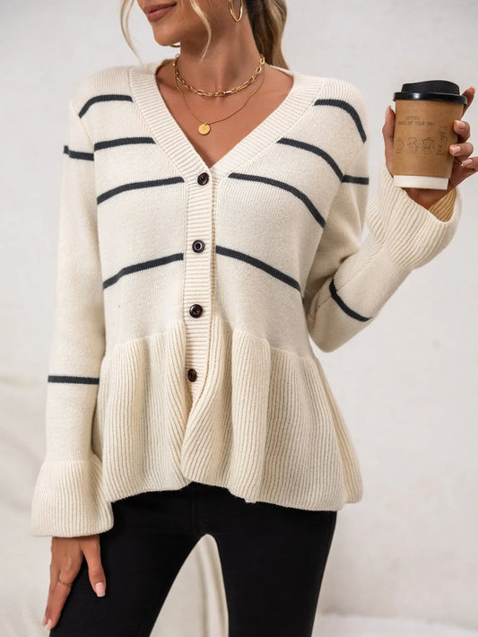 Coraline striped ruffle-hem cardigan for women