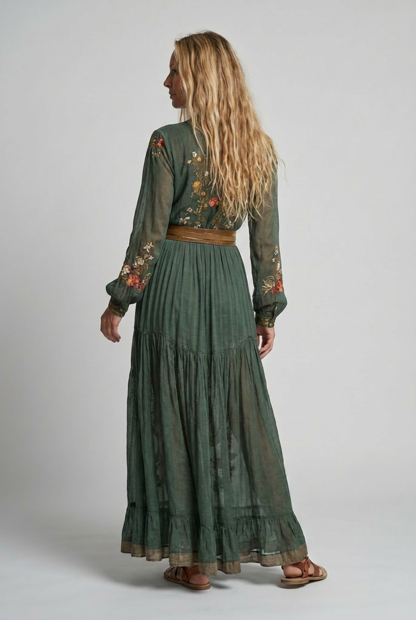 Embroidered maxi dress back view