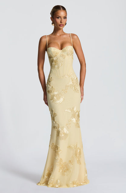 Constance | Floral Corset Spaghetti Strap Maxi Wedding Guest Dress