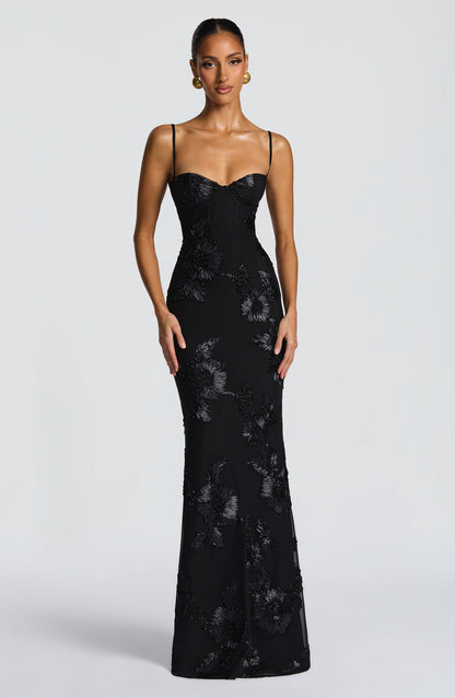 Constance | Floral Corset Spaghetti Strap Maxi Wedding Guest Dress