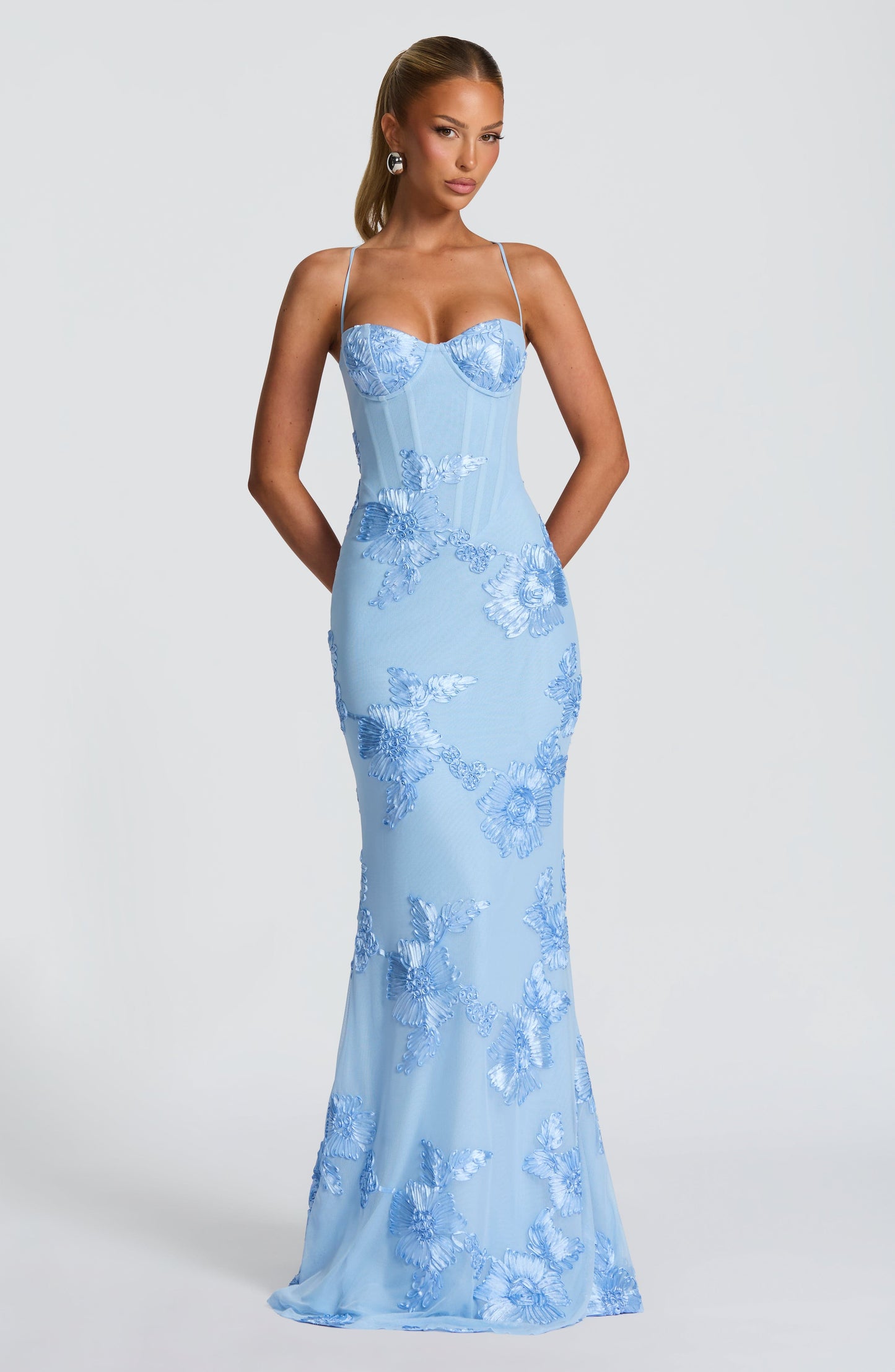 Constance | Floral Corset Spaghetti Strap Maxi Wedding Guest Dress