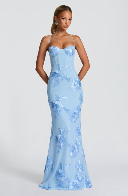 Constance | Floral Corset Spaghetti Strap Maxi Wedding Guest Dress