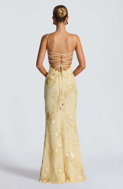 Constance | Floral Corset Spaghetti Strap Maxi Wedding Guest Dress