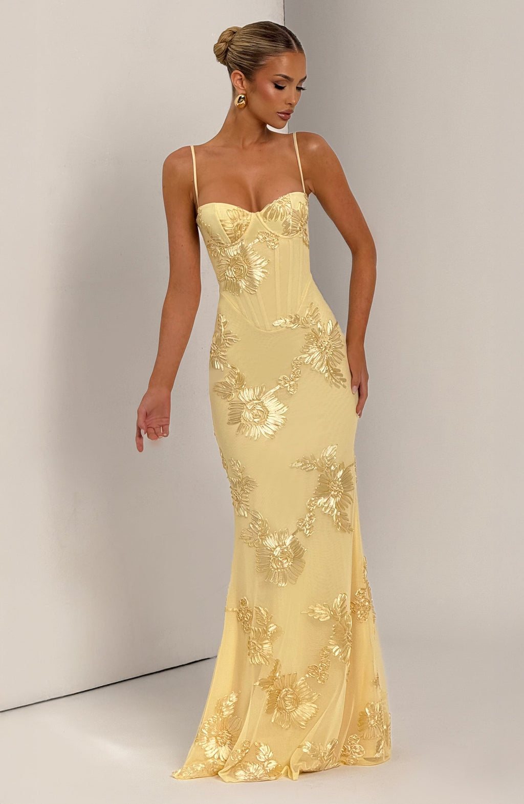 Constance | Floral Corset Spaghetti Strap Maxi Wedding Guest Dress