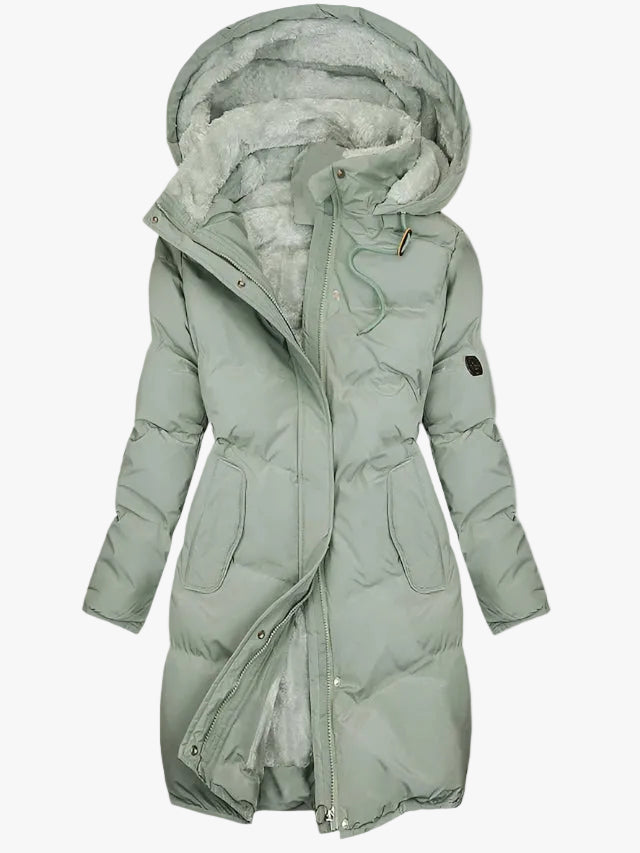 Ophrena long hooded puffer with faux-fur trim