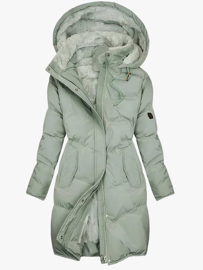 Ophrena long hooded puffer with faux-fur trim