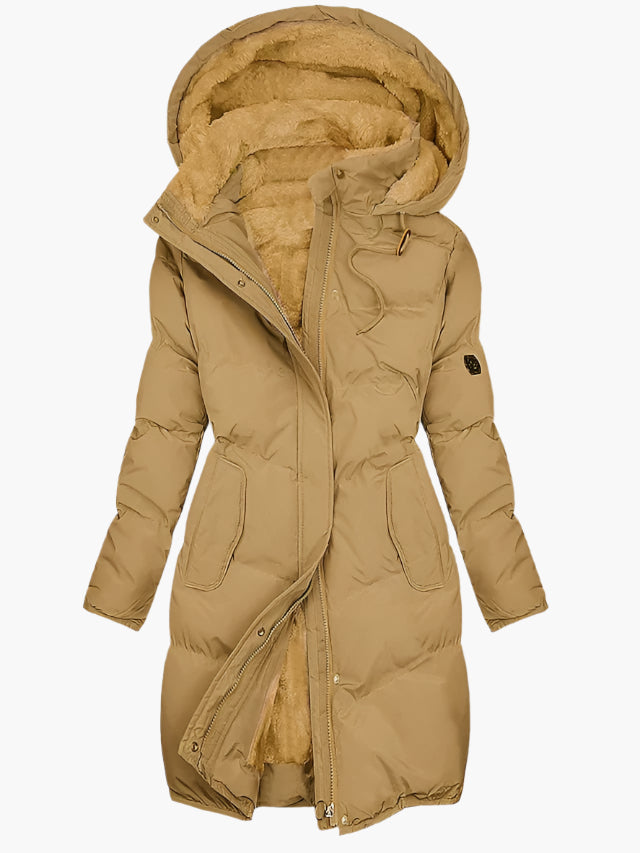 Ophrena long quilted puffer coat faux-fur hood