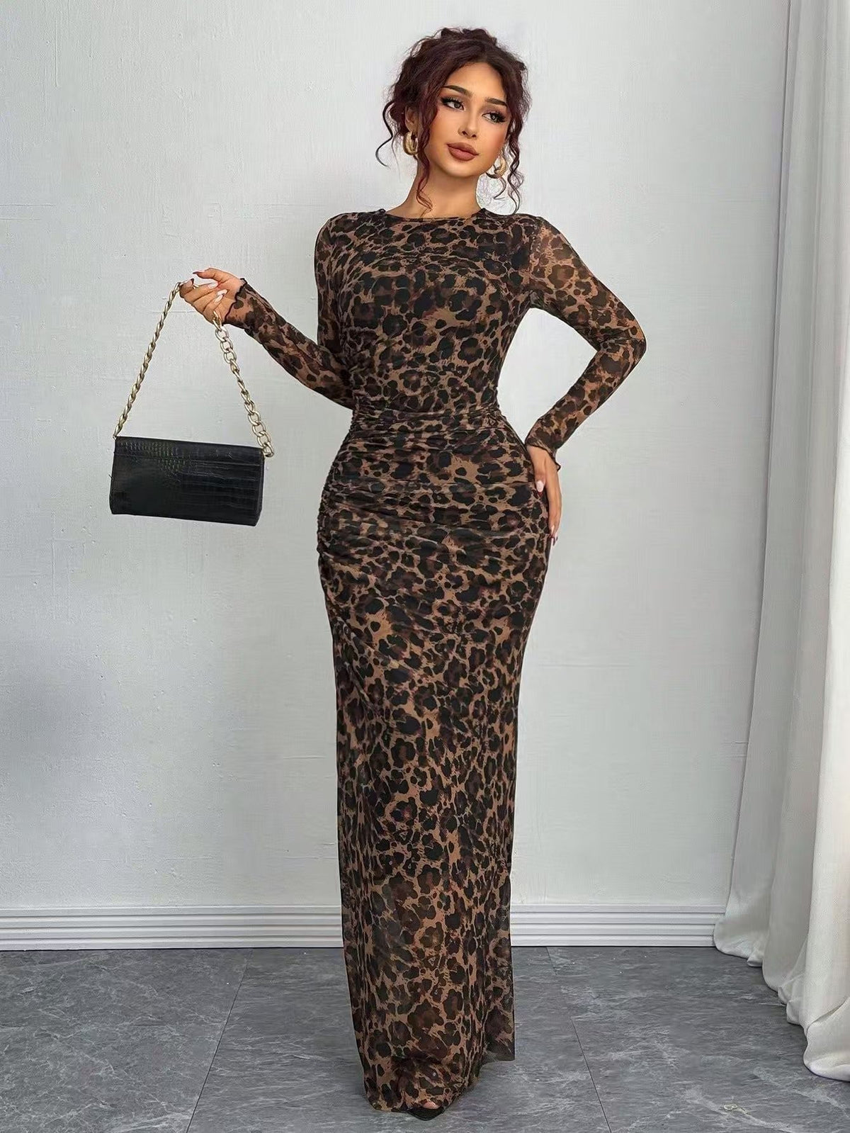 Yvaine | Printed Mesh Ruched Maxi Dress