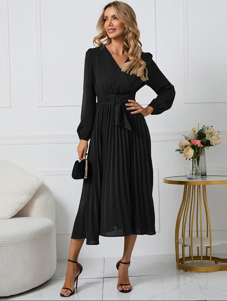 Hélène | Pleated Long Sleeve Midi Wedding Guest Dress