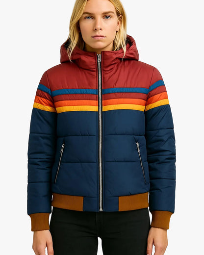 Sevrienne hooded quilted puffer with stripe bands