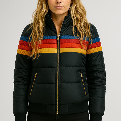 Sevrienne | Hooded Quilted Stripe-Band Puffer