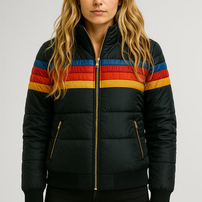 Sevrienne | Hooded Quilted Stripe-Band Puffer