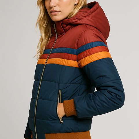 Sevrienne | Hooded Quilted Stripe-Band Puffer
