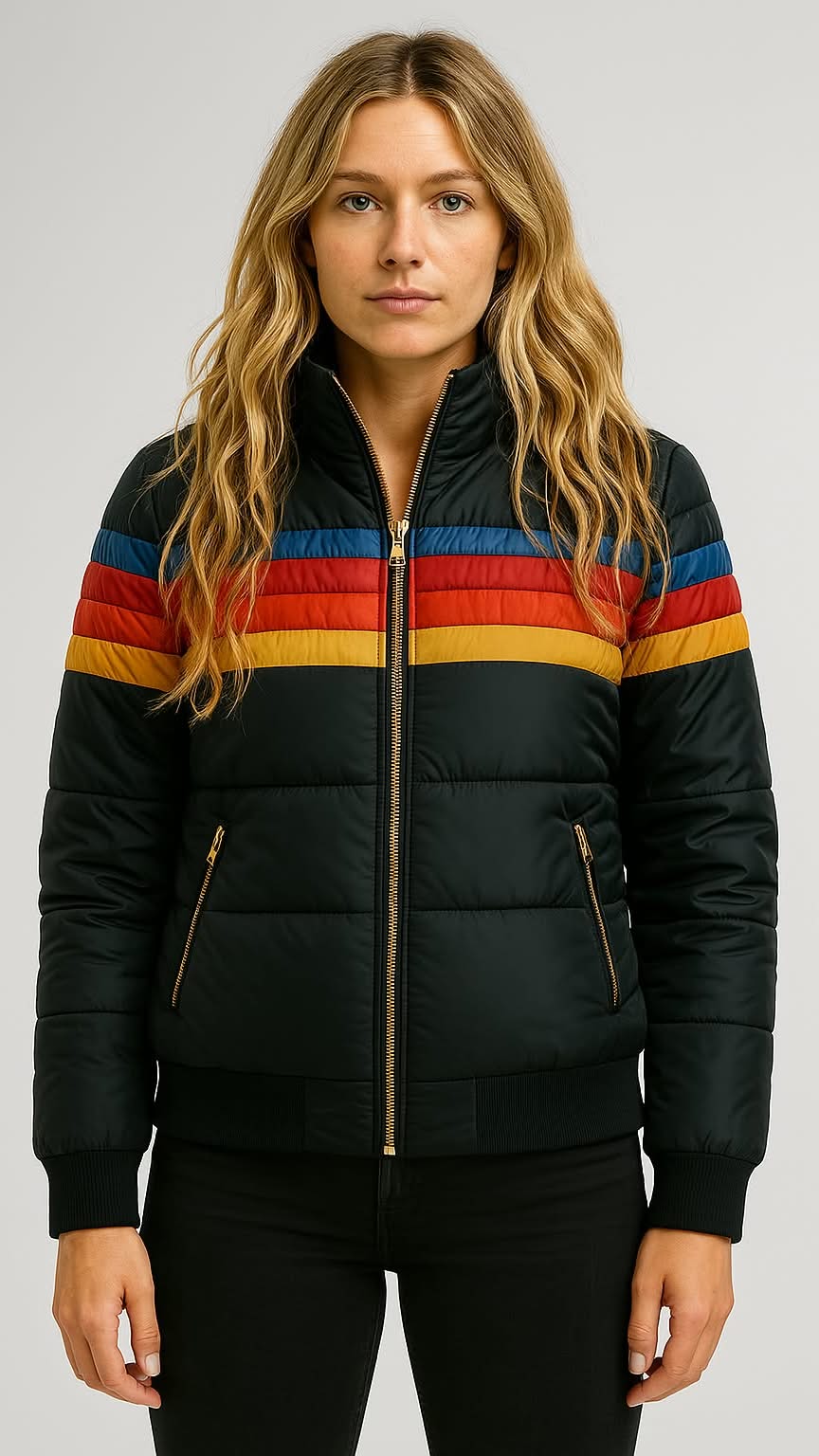 Sevrienne | Hooded Quilted Stripe-Band Puffer