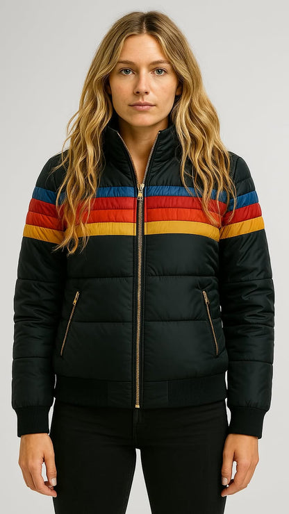 Sevrienne | Hooded Quilted Stripe-Band Puffer