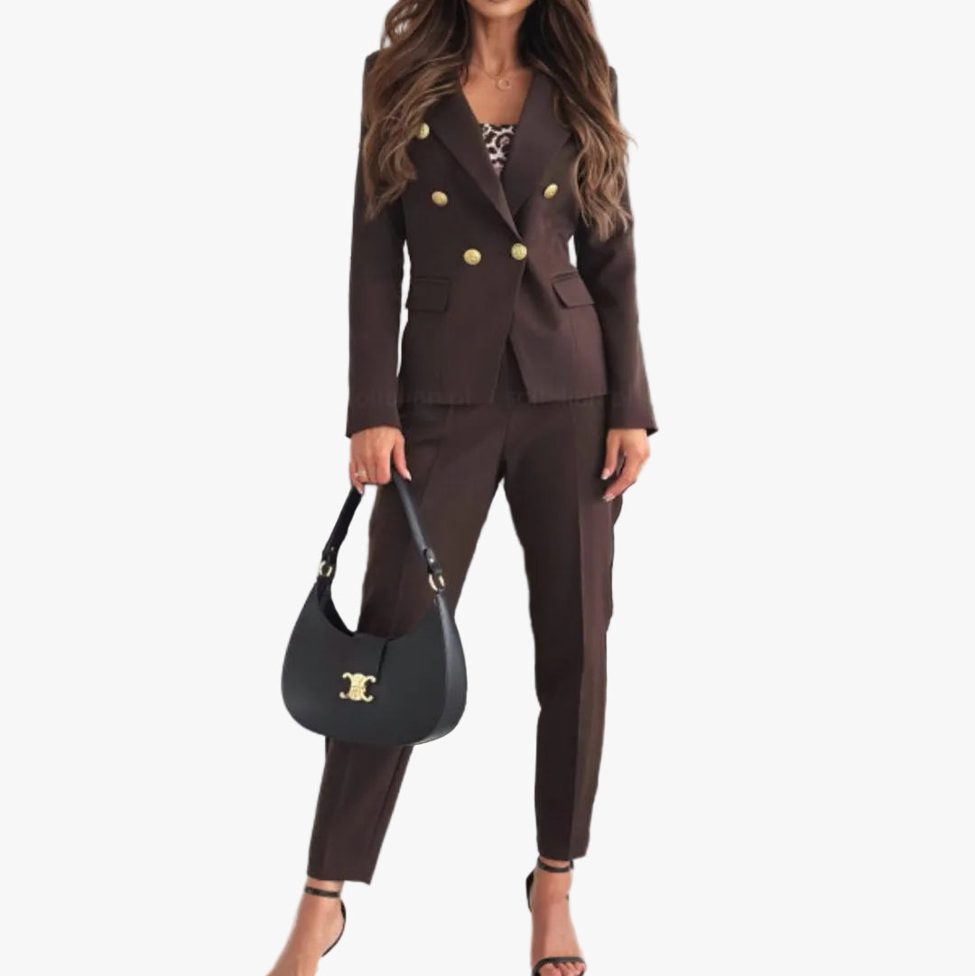 Viscose double-breasted blazer and ankle trouser set, front view