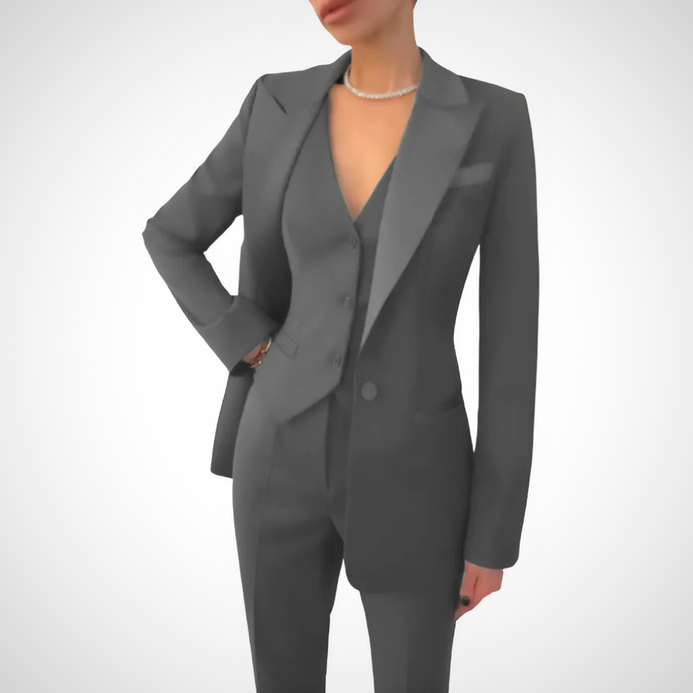 Woven three-piece suit in black, back view