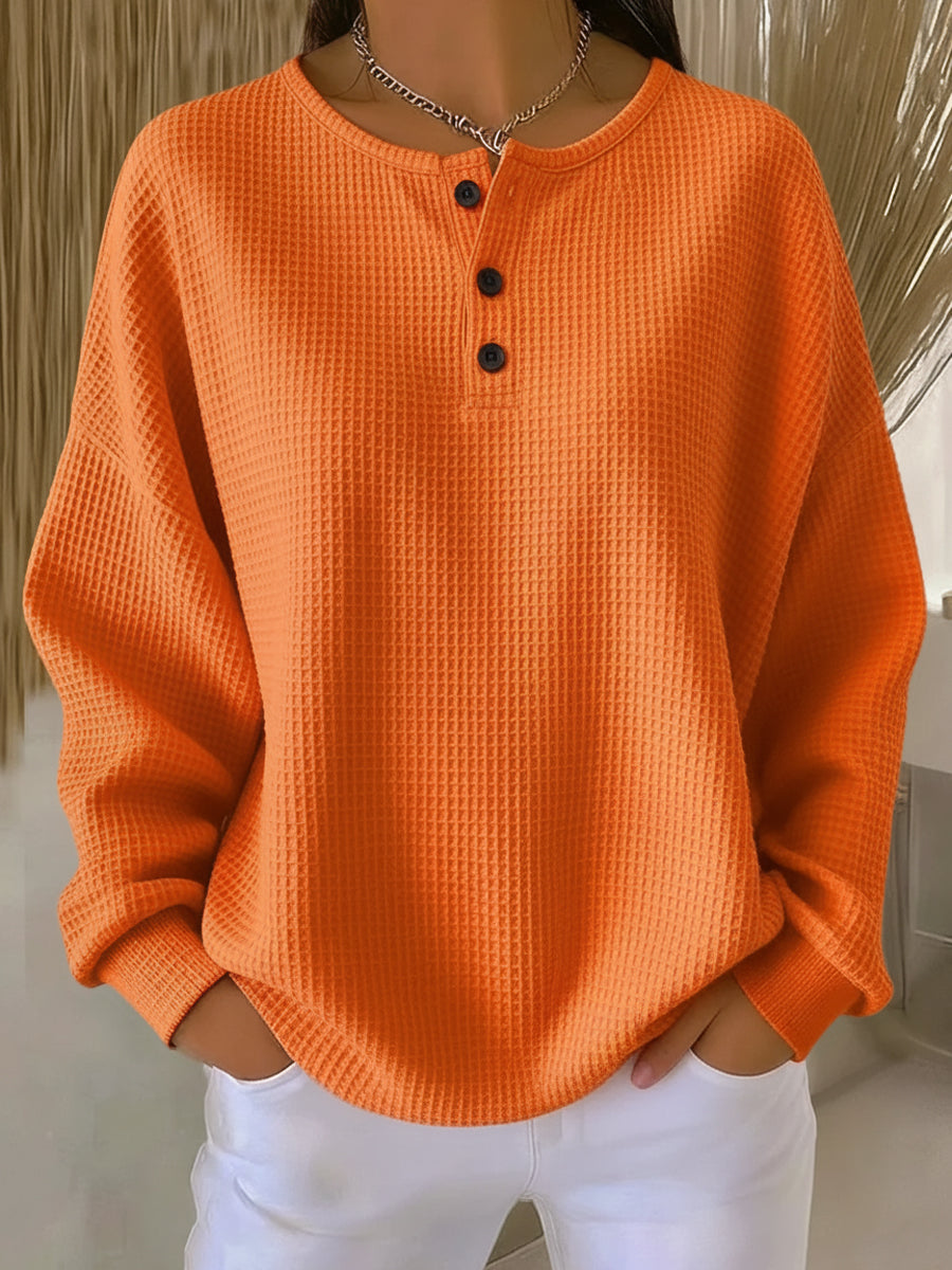 Maelis women's waffle-knit henley sweatshirt