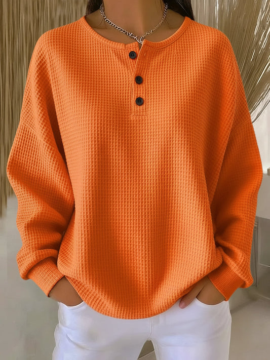 Maelis women's waffle-knit henley sweatshirt