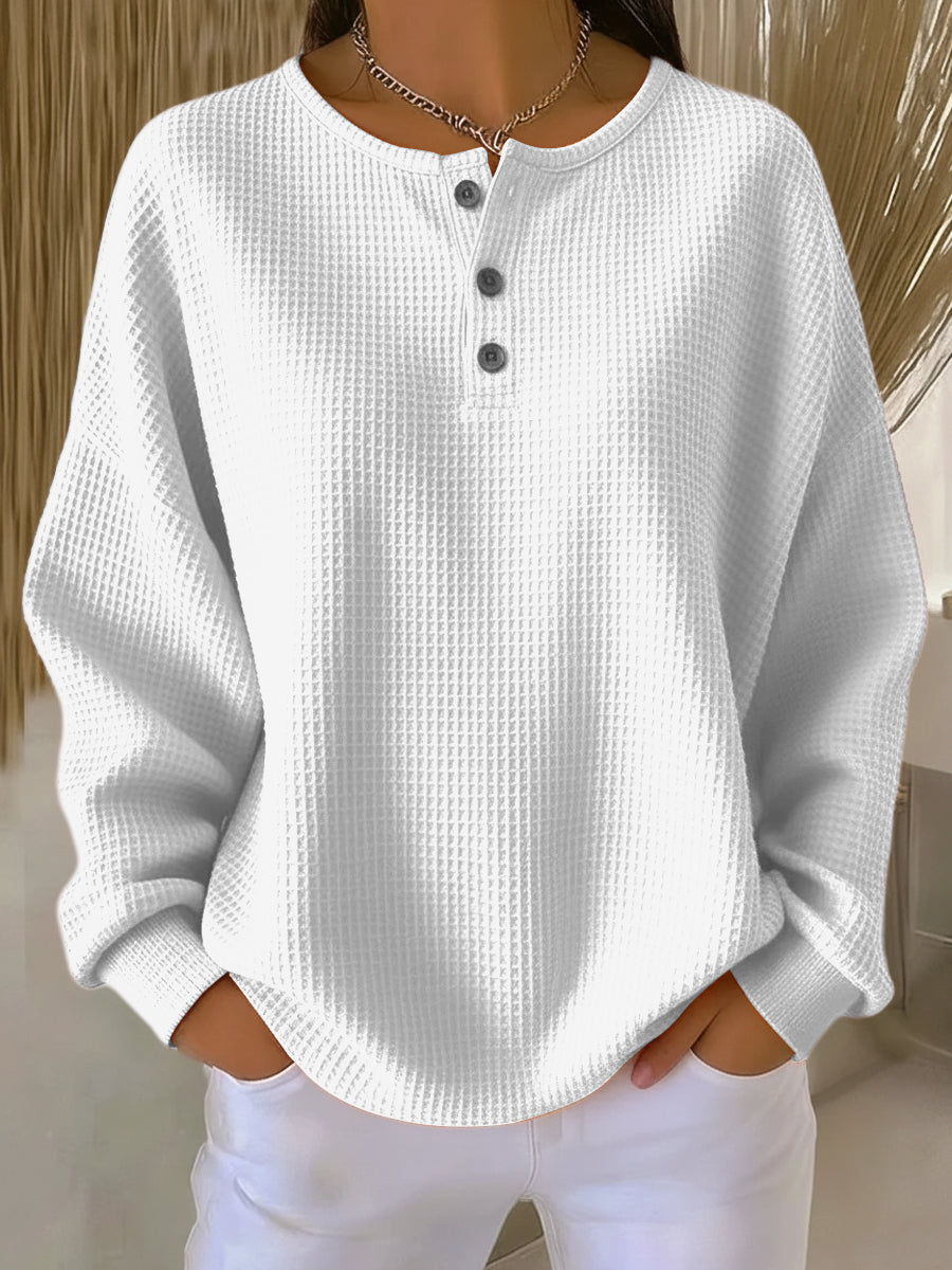 Maelis women's waffle-knit henley sweatshirt