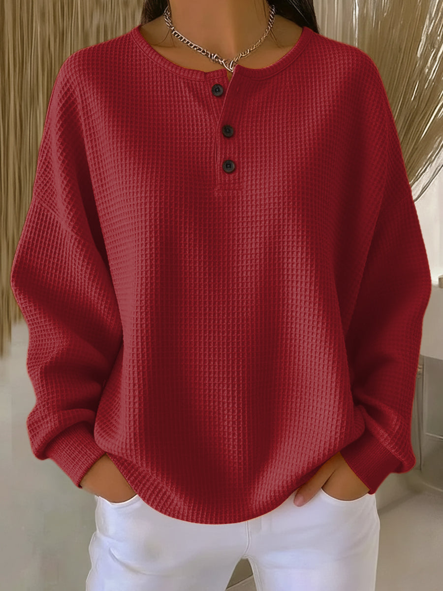 Maelis women's waffle-knit henley sweatshirt